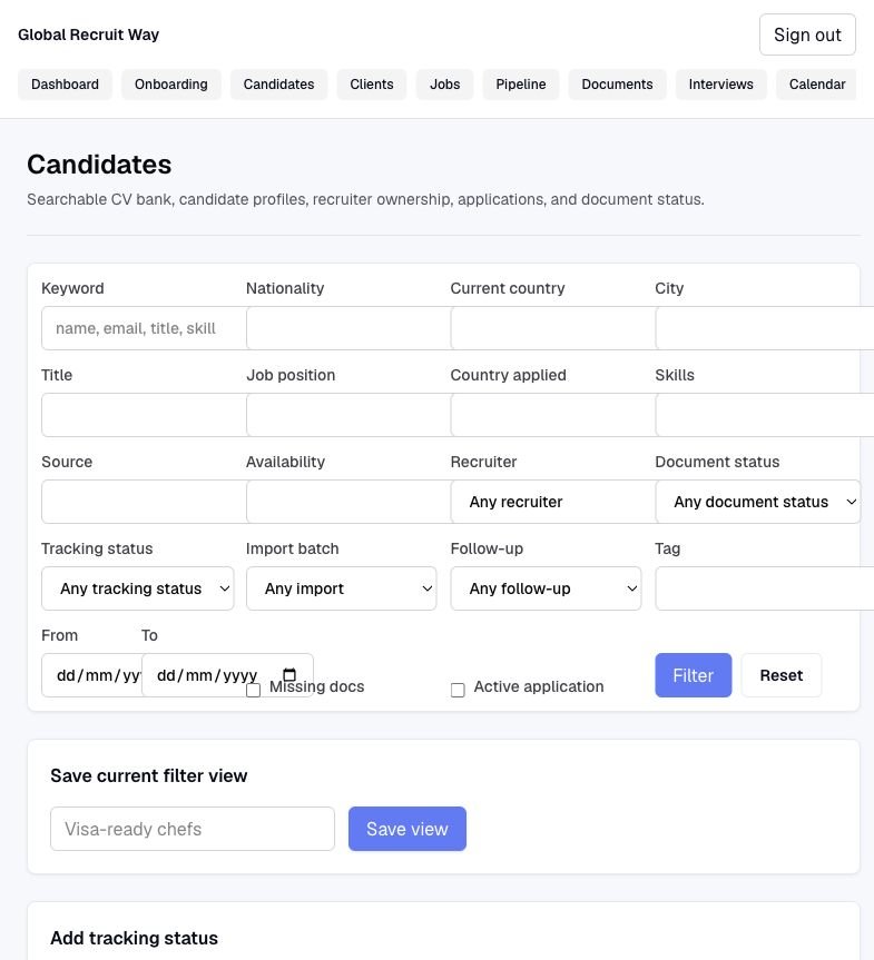 Candidate database screen