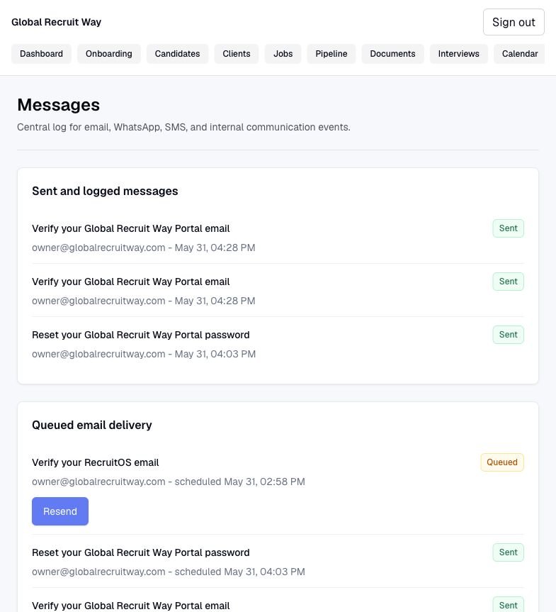 Message logs screen